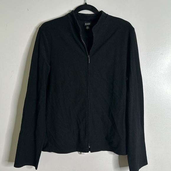 Eileen fisher black rib zip up top size large quite luxury minimalist neutral - Picture 4 of 10